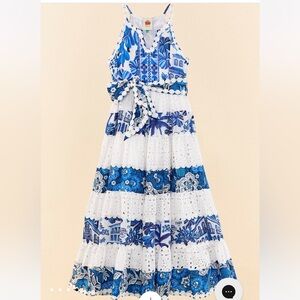 Mixed White And Blue Prints Maxi Dress NWT